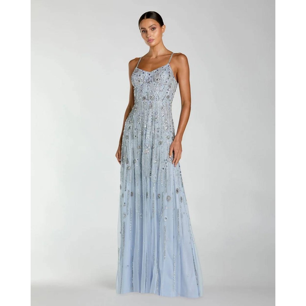 Mac Duggal Blue Rhinestone Embellished Sweetheart Neck A-Line Gown $798 Size 8 - Picture 2 of 11